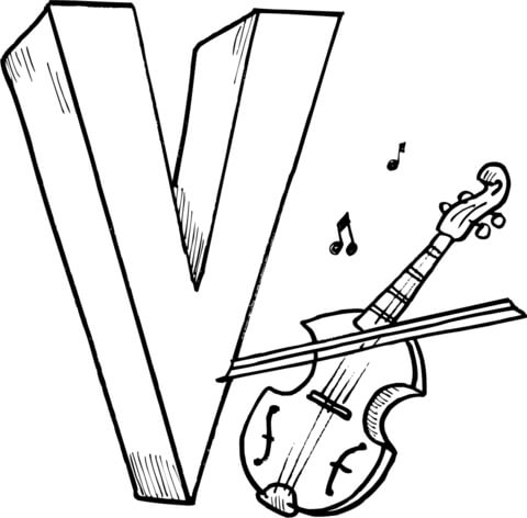 Letter V Is For Violin Coloring Page